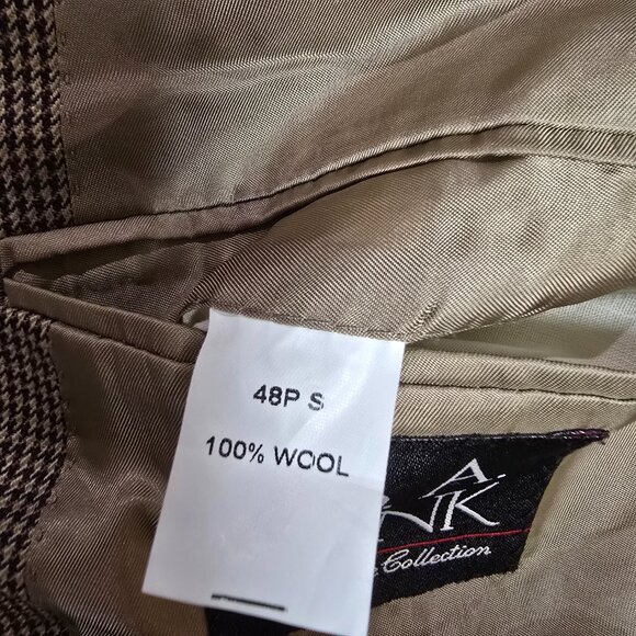 JoS A Bank Signature Pure Wool Houndstooth 2 Button Blazer Brown Tan Sz 48P S - Picture 11 of 13